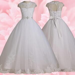 Elegant White Lace Kids Formal Dress